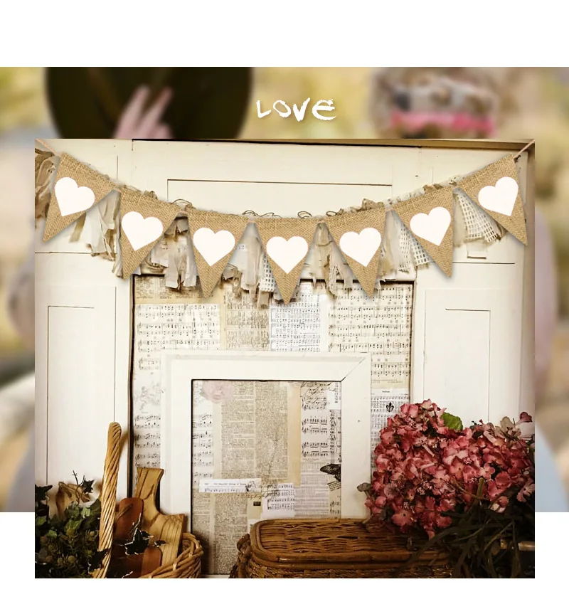 Gala-zone Love Heart деревенские джутовые льняные флажки Мешковина для флагов кружевные Вымпел вечерние гирлянды свадебные украшения