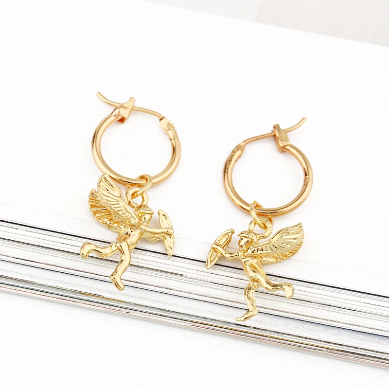 1 пара Европейский новый тренд маленькие милые серьги кольца с кулоном золотые