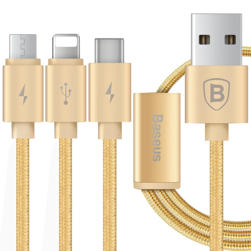 20 шт./лот Baseus 3 в 1 Micro Кабель Для S5/S6 Портман 1.2 М нейлон 8Pin USB для Передачи Данных iphone