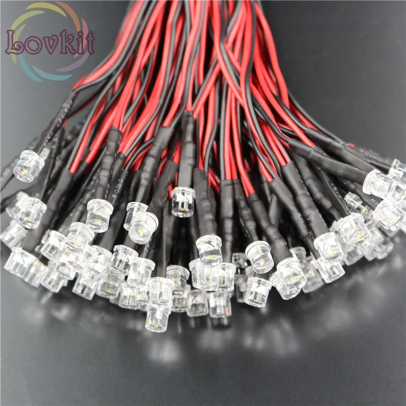 20 шт. 5 мм Предварительно проводной резистор плоский верх розовый светодиод 12 В