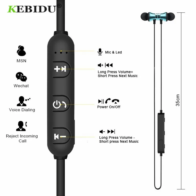 Магнитные Bluetooth-наушники Kebidu XT11 беспроводные наушники с микрофоном для iPhone Xiaomi
