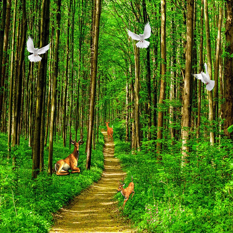 Natue Forest Wallpapers 3D Landscape Green Trees Wall Murals Bird Animals Wood Papers for Living Room Home Decor Bedrooms |