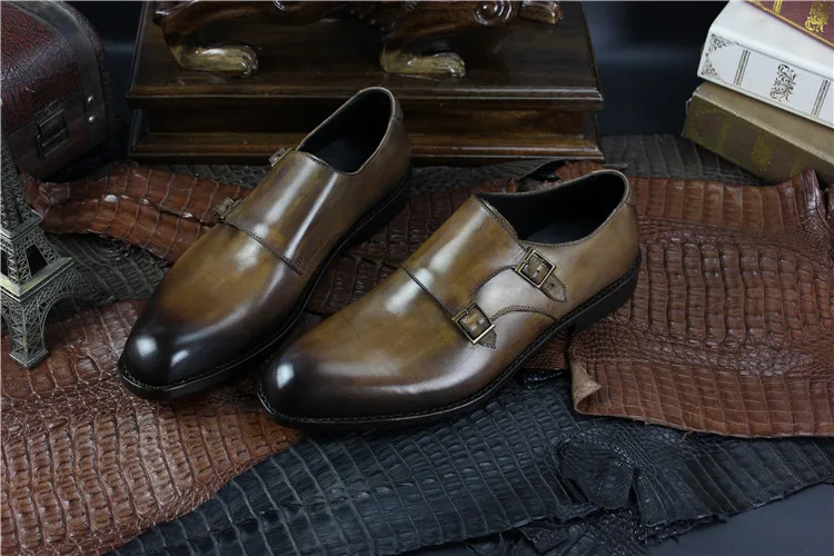 Ручная Роспись Цвет Пряжки Монах Ремень Обуви Goodyear Welt Обувь Ручной работы для