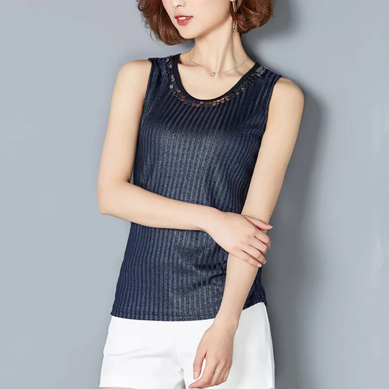 Новинка 2017 Женские повседневные топы на бретельках с пайетками облегающие без