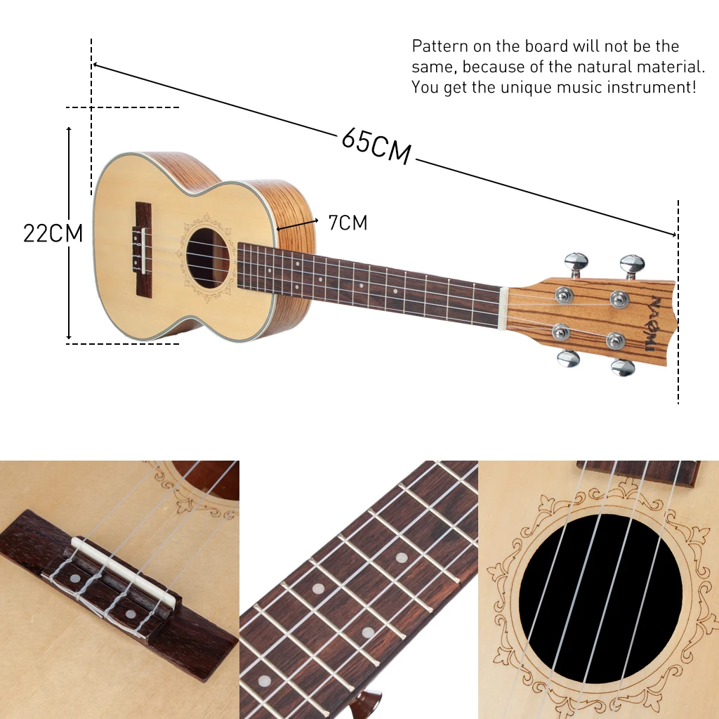 Укулеле NAOMI 26 дюймов твердая ель топ Zebrawood красное дерево укулеле 4 струны