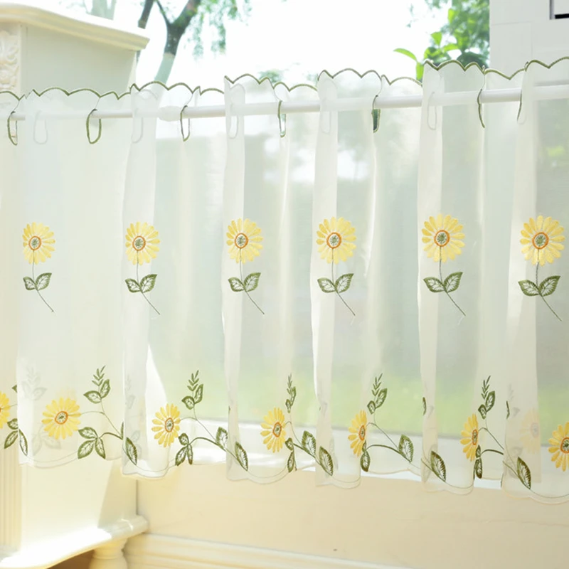 

Home Decoration 1Pc Kitchen Curtains Cafe Curtains Daisy Embroidery Window Curtains Tulles For Kitchen Short Curtains Terylene