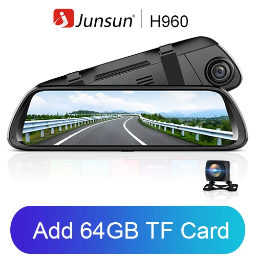 H960.64GB Junsun двойной объектив 1080P 9,6" ips Автомобильный видеорегистратор с сенсорным экраном поток зеркало заднего вида тире камера двойной объектив ночного видения парковочный монитор - Название цвета: H960.64GB