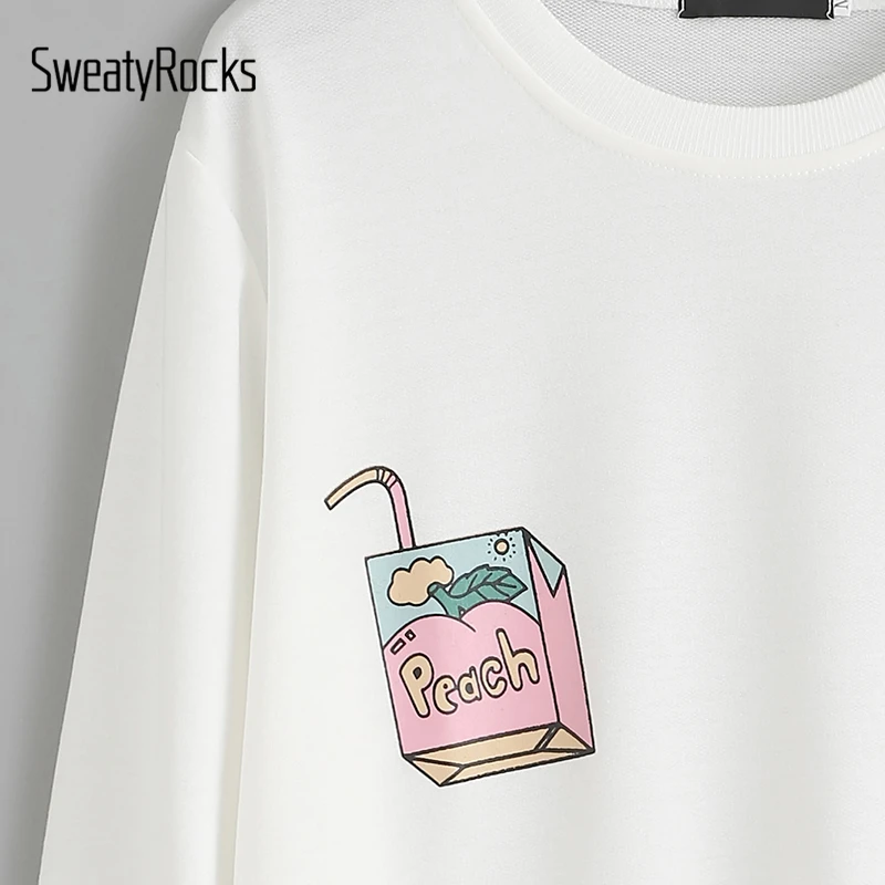 Спортивный Свитшот SweatyRocks с белым рисунком, с заниженным плечом, с длинным рукавом, Повседневная Женская Осенняя Толстовка для активного отдыха
