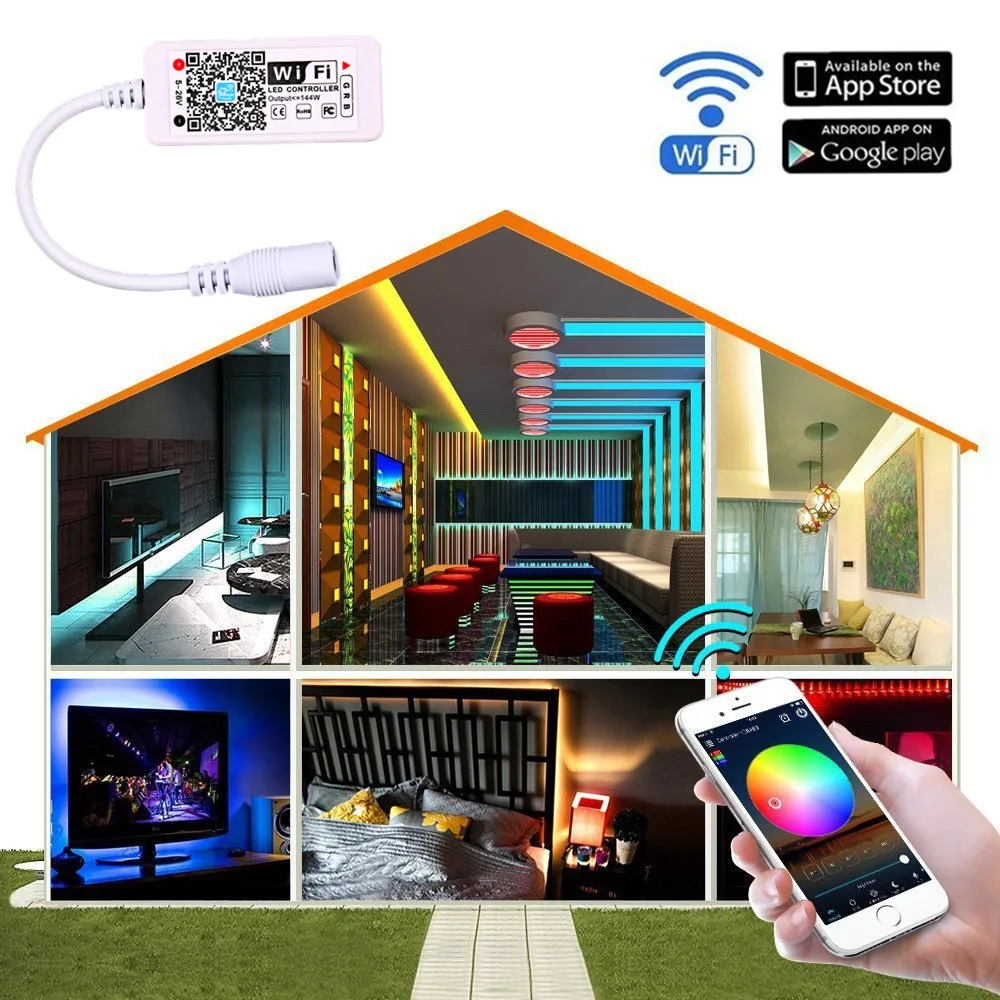 DC 12 В мини WI FI светодио дный контроллер RGB с Женский на смартфон Управление для SMD