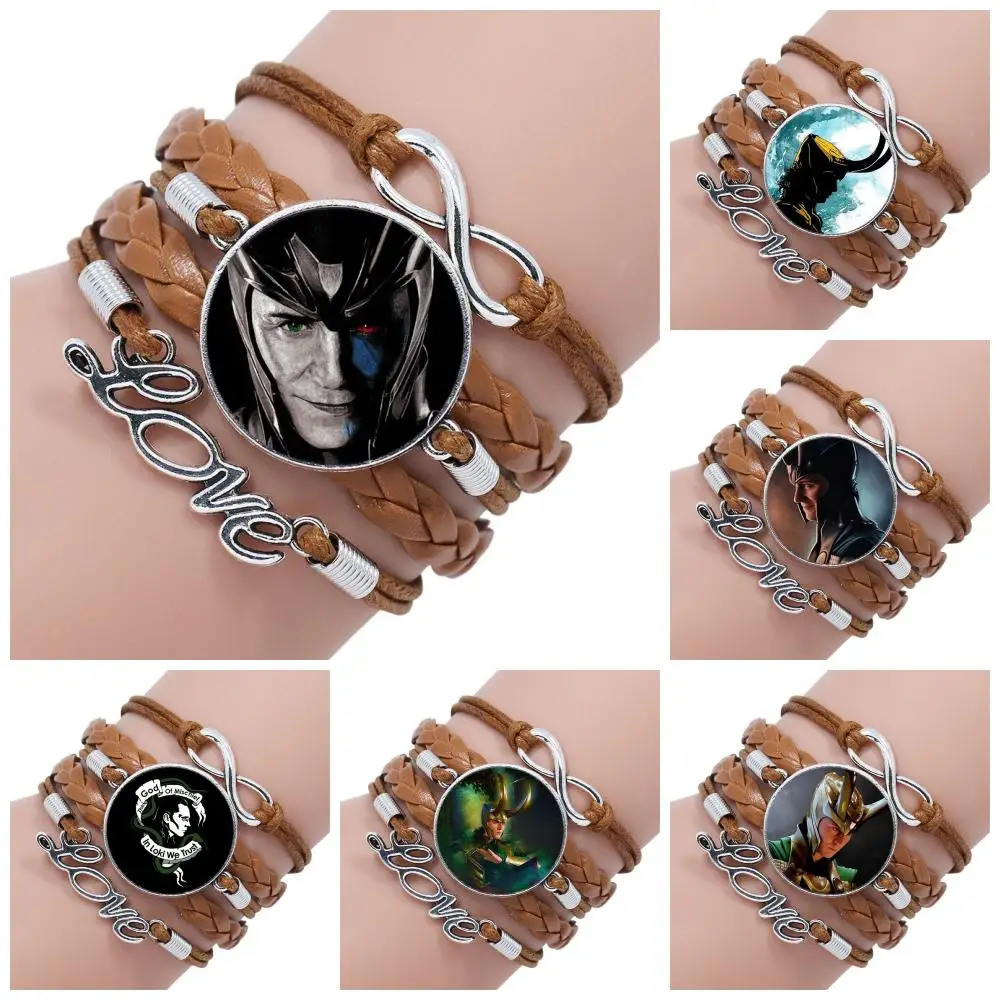 Женский многослойный браслет Maxi Loki God Of Mischief черный/коричневый кожаный с