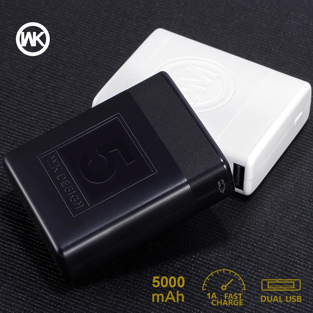 WK 5000 мАч портативное зарядное устройство Тонкий Мини power Bank 18650 Внешний