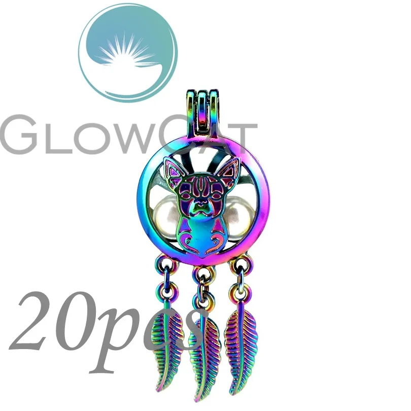 

20X CC792 Rainbow Color Dream Catcher Puppy Dog Beads Cage Essential Oil Diffuser Oyster Pearl Cage Locket Pendant
