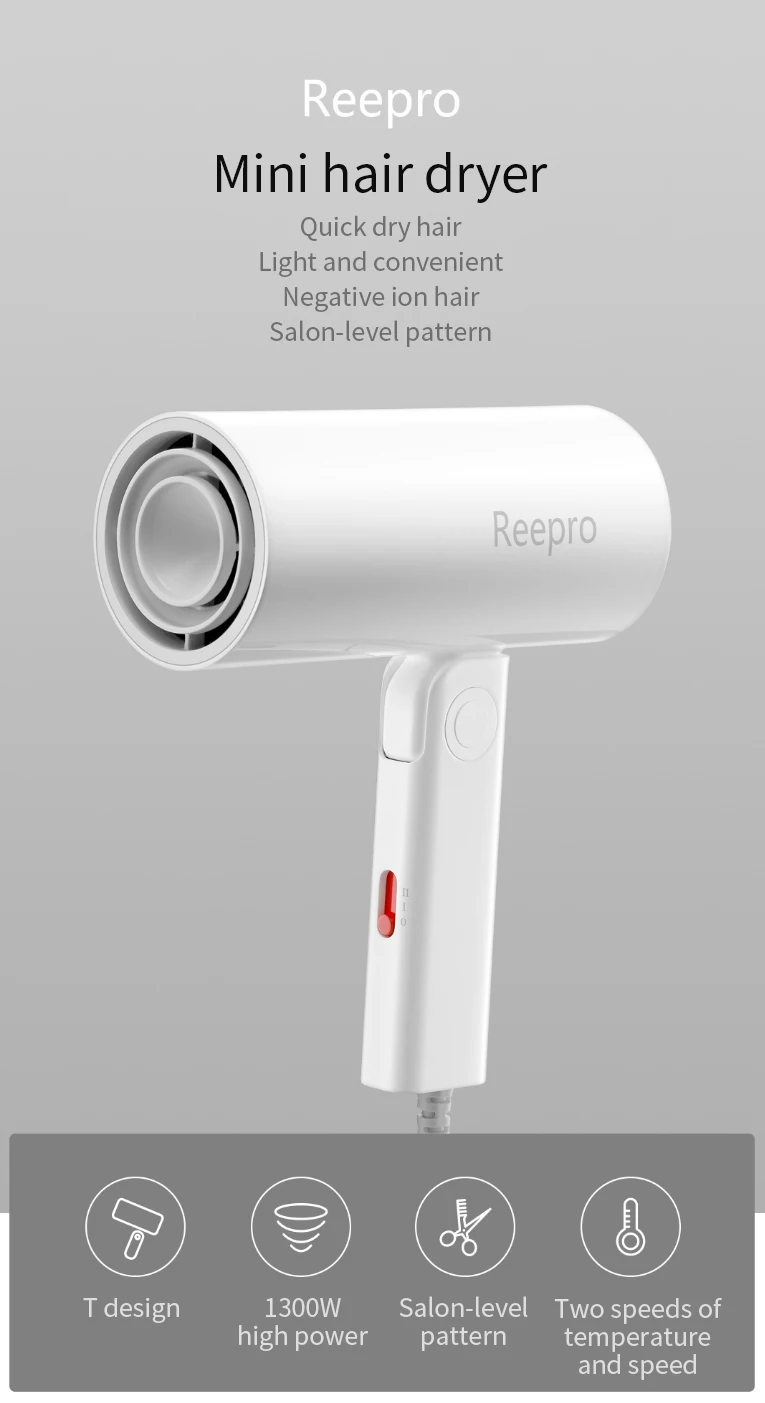YOUPIN Eepro RP-HC04 мини-Фен складной портативный отрицательный ион Электрический Быстросохнущий трехзубчатая регулировка температуры