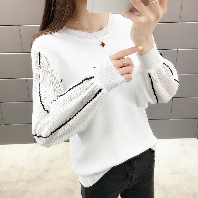 Spring and summer new chiffon lace sleeves thin sweater solid color loose wild bottoming shirt women coat | Женская одежда
