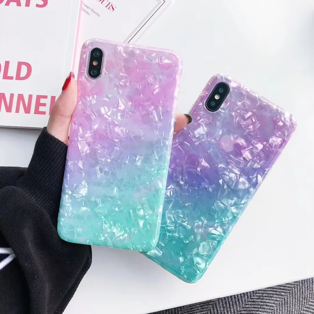 Корейский чехол для iPhone X Xs Max Xr градиентной расцветки мраморный девчачий мягкий