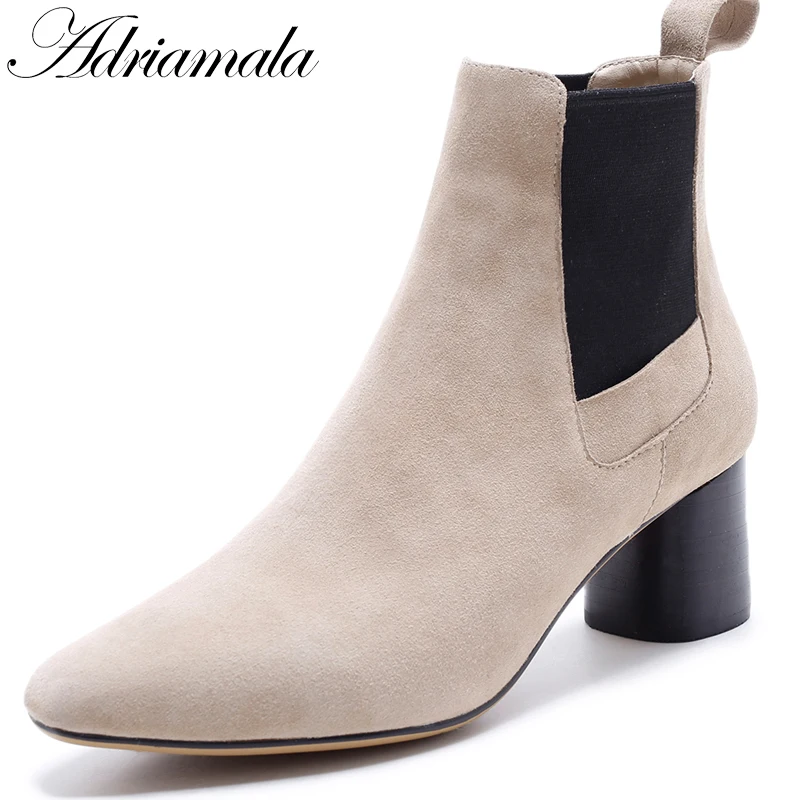 2017 толстый каблук Ботильоны из натуральной кожи женские замшевые осенние модные