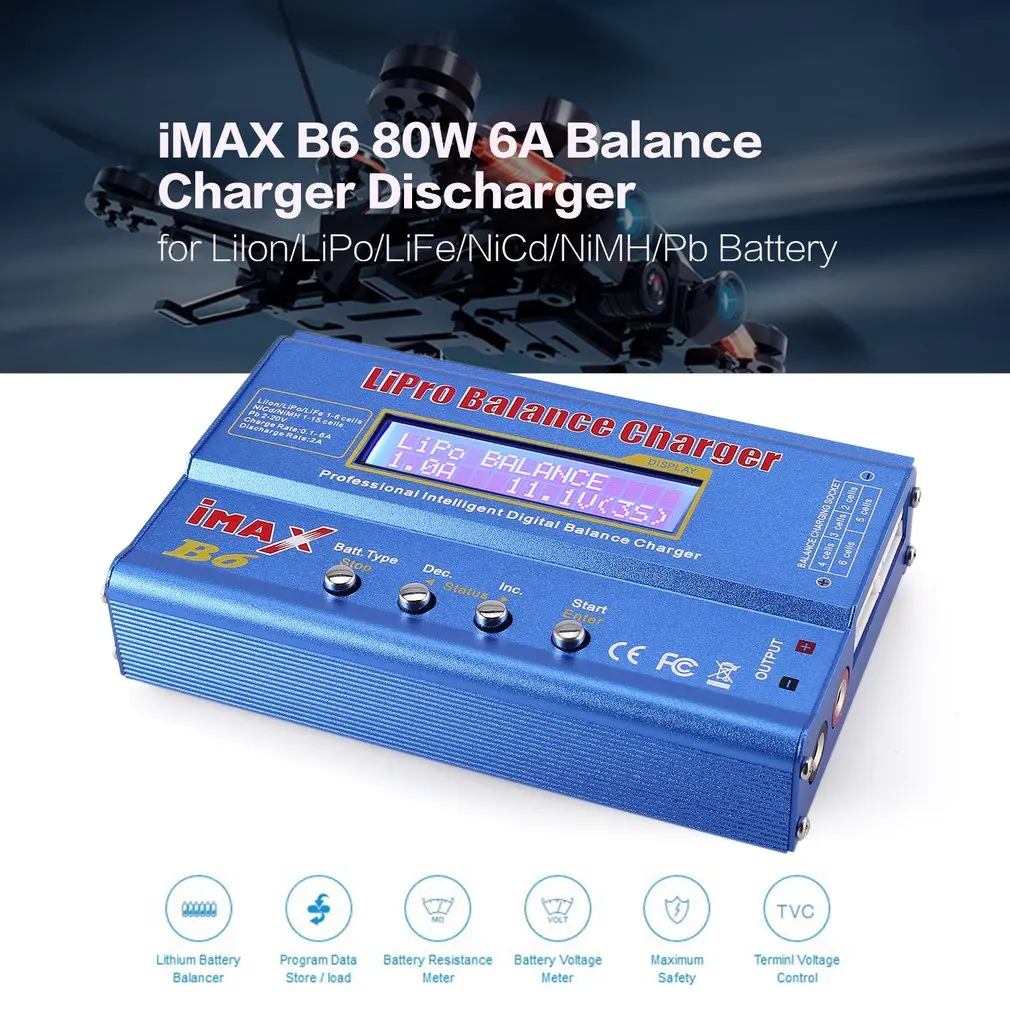 Оригинальный iMAX B6 80W 6A Lipo NiMh Li Ion Ni Cd RC зарядное устройство 10W 2A Dis с 15V/6A AC/DC адаптер