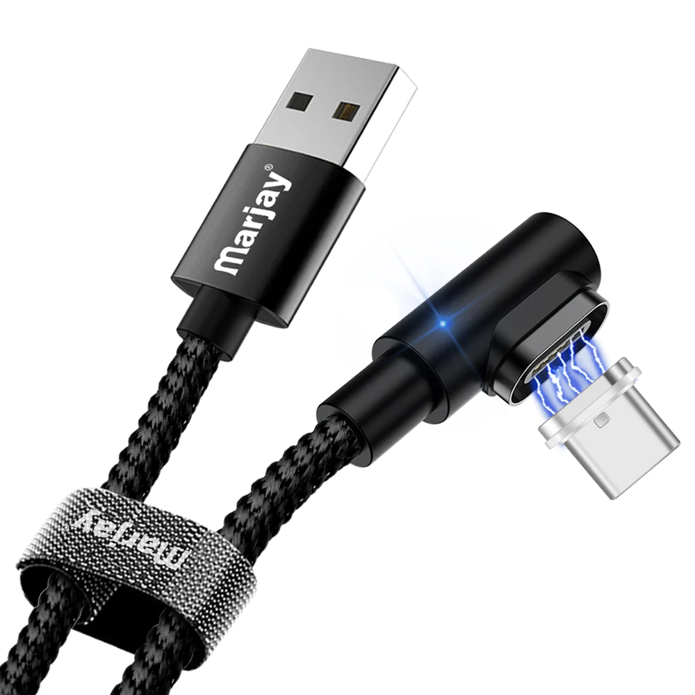 Marjay usb type C кабель 90 градусов 3A Быстрая зарядка type-C Магнитный кабель для samsung S8 S9 S10 Plus Xiaomi mi8 mi9 магнит USB-C