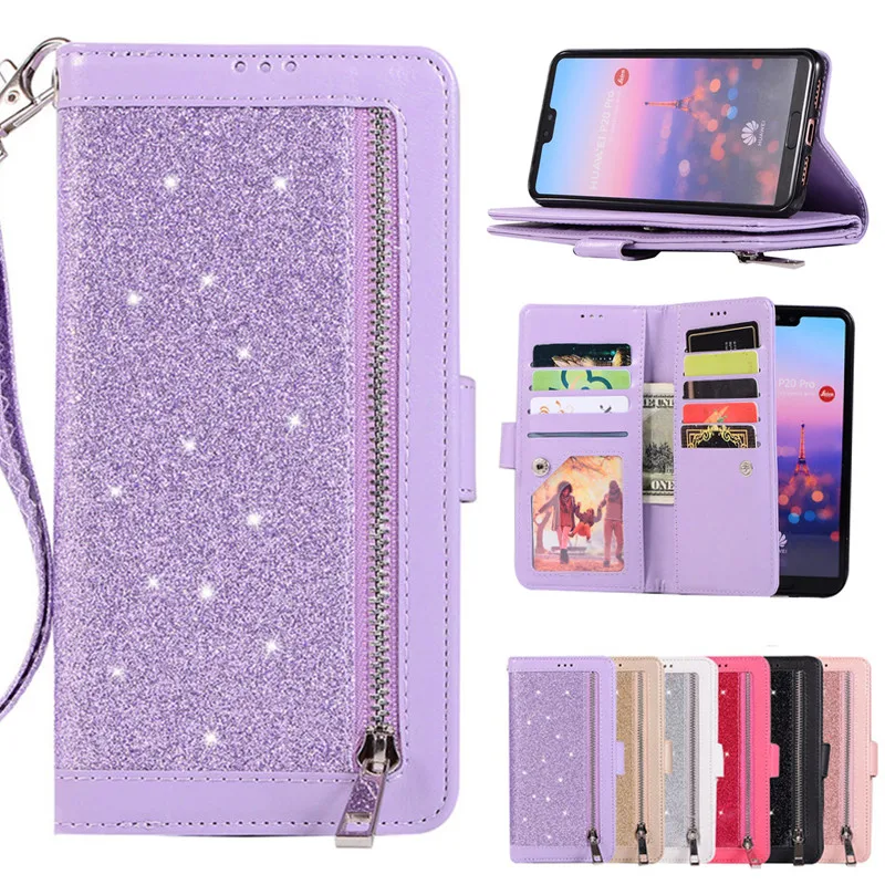 Модный Блестящий кошелек на молнии для Huawei P20 Lite Nova 3e Pro кожаный чехол с отделением