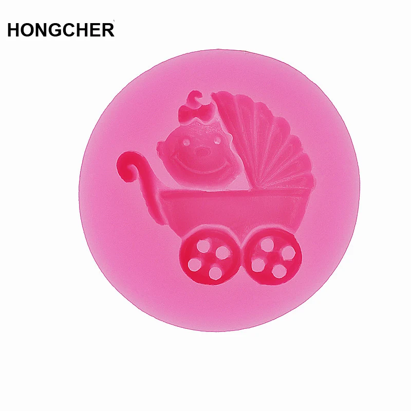 Pink Детские коляски fondant(сахарная) силиконовая форма шоколадовая форма, украшение для торта, десерта пресс-форм, кухня, приспособление для выпечки, Желейный пудинг бисквит - Цвет: Pink