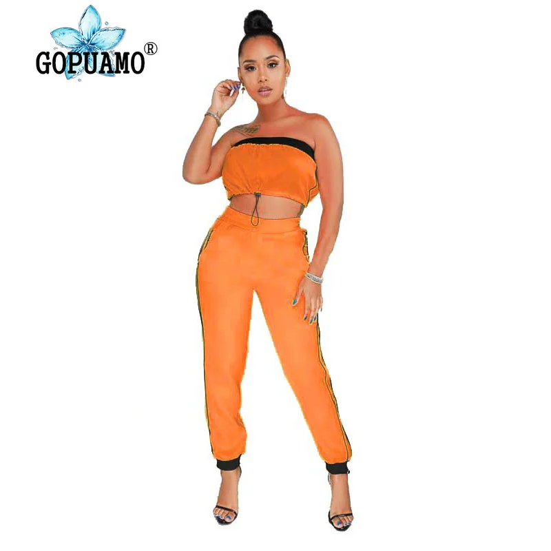 Неоновый оранжевый/синий/желтый Сексапильный женский костюм из двух предметов