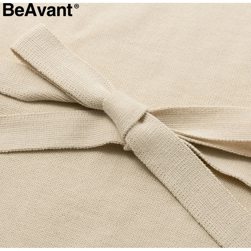 BeAvant Elegant one shoulder knitted dress women Fashion buttons sash female autumn dresses Casual loose winter ladies vestidos