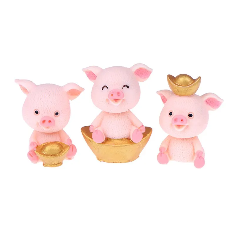 Cute Pig Gold Ingot Family Animal Model Figurine Miniature Garden Decoration Accessories Statue Resin Craft Figure Home Decor | Дом и сад