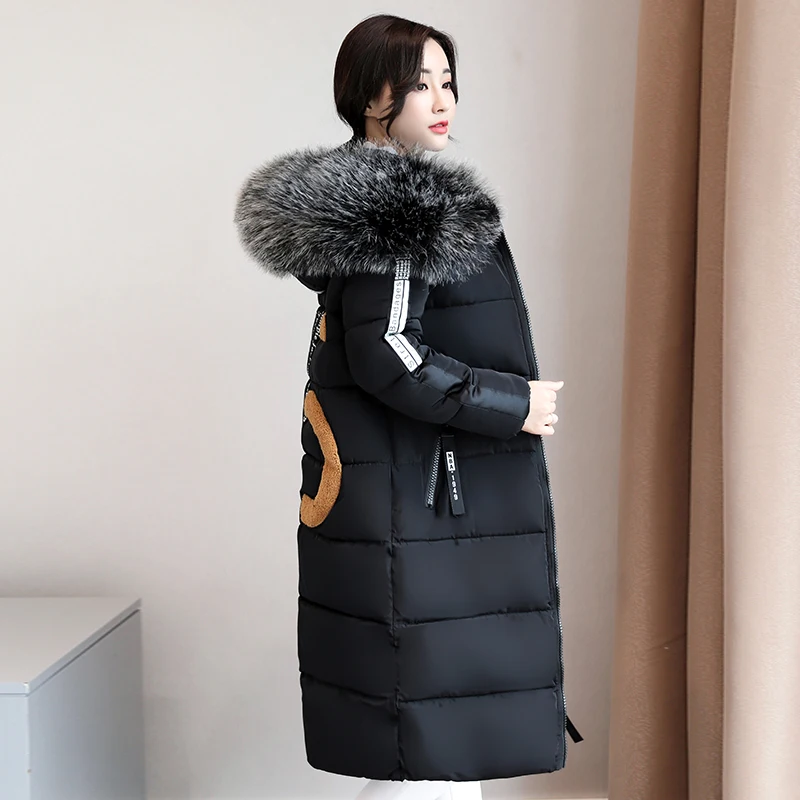 Женская теплая парка с большим меховым капюшоном длинная стеганая куртка