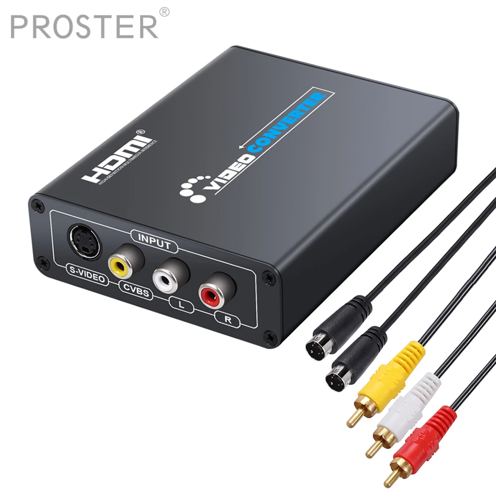 PROZOR 3RCA AV CVBS S Video to HDMI совместимый адаптер Поддержка 720p/1080p Композитный R/L аудио для