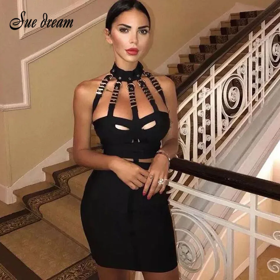 Летнее женское платье, Vestido, новинка, Черное мини Бандажное платье без рукавов с вырезом, Сексуальные облегающие вечерние платья знаменитостей