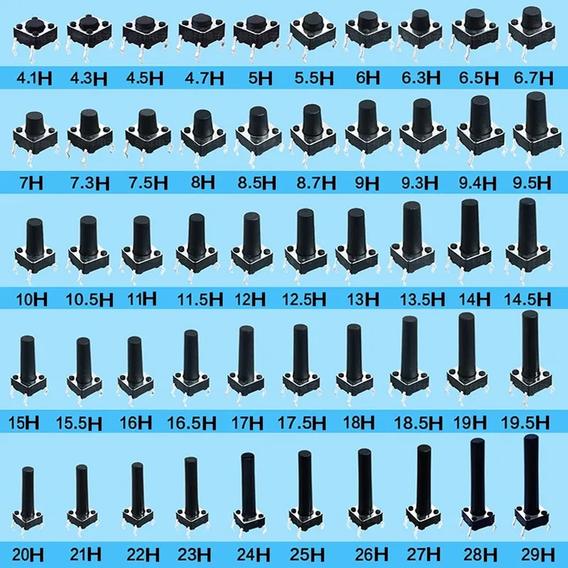 

50PCS/lot Tactile Tact Push Button Micro Switch 6*6*4.3/5/6/7/8/9/10/11/12/13/14/15/18/20/23/24/--/29 MM 4 pins DIP 6x6 Link 1