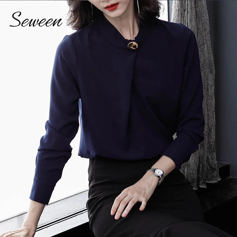 Корейские женские офисные топы и блузки 2018 Новая Мода Осень Элегантная блузка