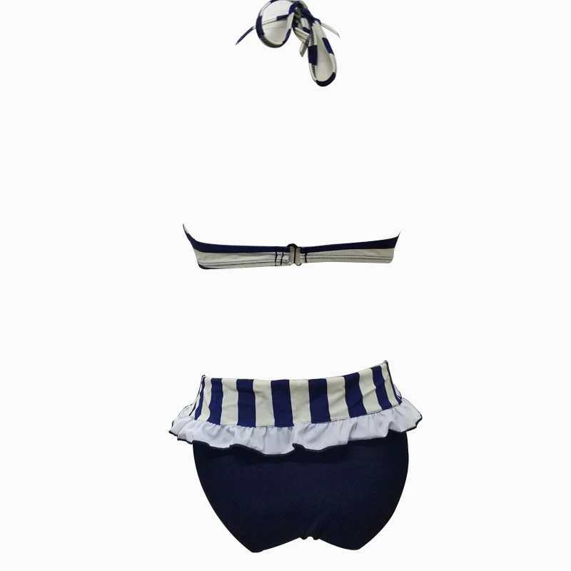 2019 new navy version striped three-piece swimsuit with skirt can be ordered plus fertilizer to increase the size |