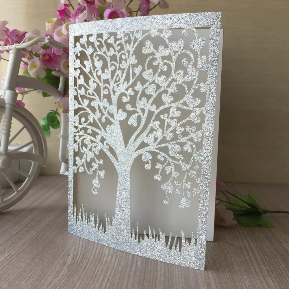 100pcs/lot Personalized Laser Cut Elegant Wedding Invitations Tree Pattern Birthday Party Decorations Blessing Card | Дом и сад