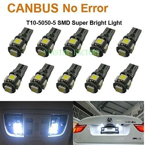 Yiastar 20 шт. высокое качество T10 CANBUS 5SMD 5050 194 W5W 501 светодиодный белая Автомобильная