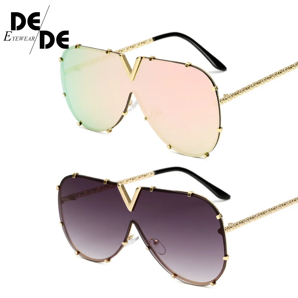 

DesolDelos Hot New Arrival V Oversize Sunglasses Women Brand Designer Men Luxury Mirror Coating Sun Glasses Female Eyewear