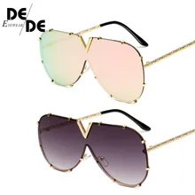 DesolDelos Hot New Arrival V Oversize Sunglasses Women Brand Designer Men Luxury Mirror Coating Sun Glasses Female Eyewear