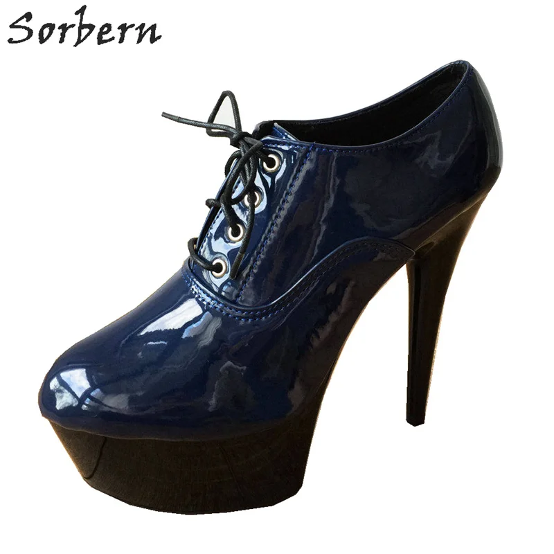 

Sorbern 15Cm Platform Ankle Indigo Blue Bootie Women Unisex Extreme Hi Heel Goth Drag Queen Lace-Up Ankle Platform Boots Shoes