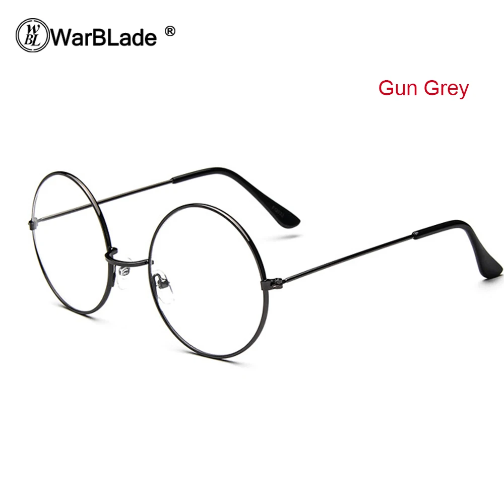 gun grey WarBLade дешевые, большие, круглые очки для умников, прозрачные линзы, унисекс, Золотая круглая металлическая оправа, очки, оправа, оптическая, для мужчин, женщин, черная, УФ - Цвет оправы: gun grey