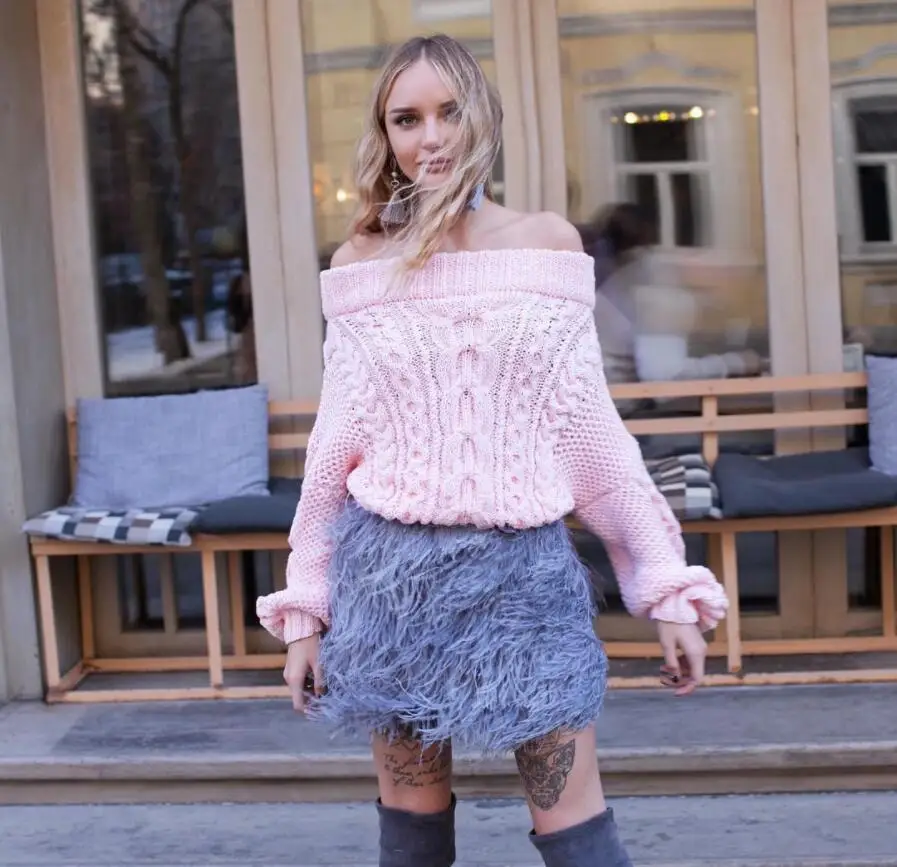 Весна/Осень Новые Модные свободные трикотажный пуловер с пышными рукавами Slash