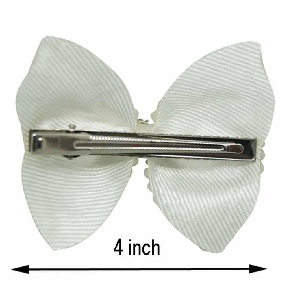 Бант для волос из белого жемчуга 3 шт./лот 4 дюйма с зажимами типа крокодил бутик