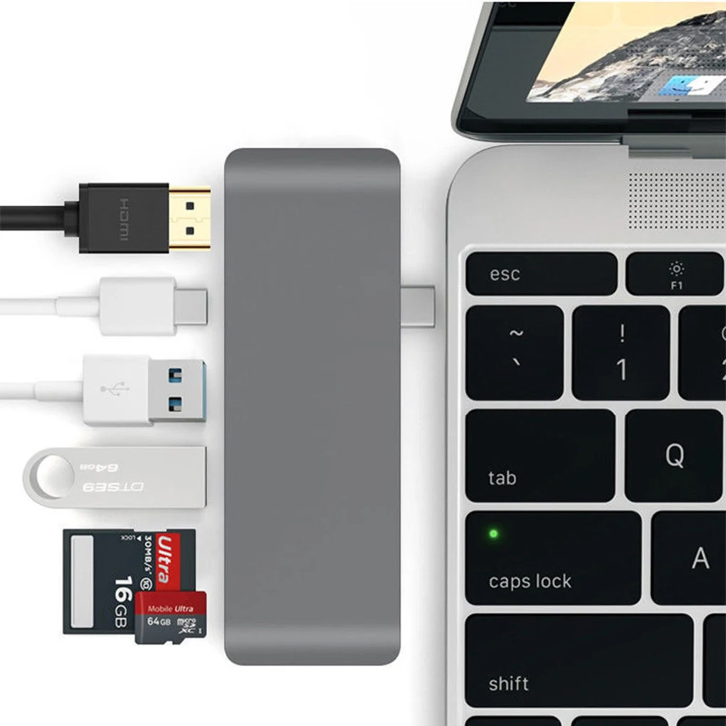 Батареи для замены ноутбуки MacBook Тип-C отложным воротником hd-конвертер 6-в-1 4K x 2k Hub адаптер TF/SD кард-ридер