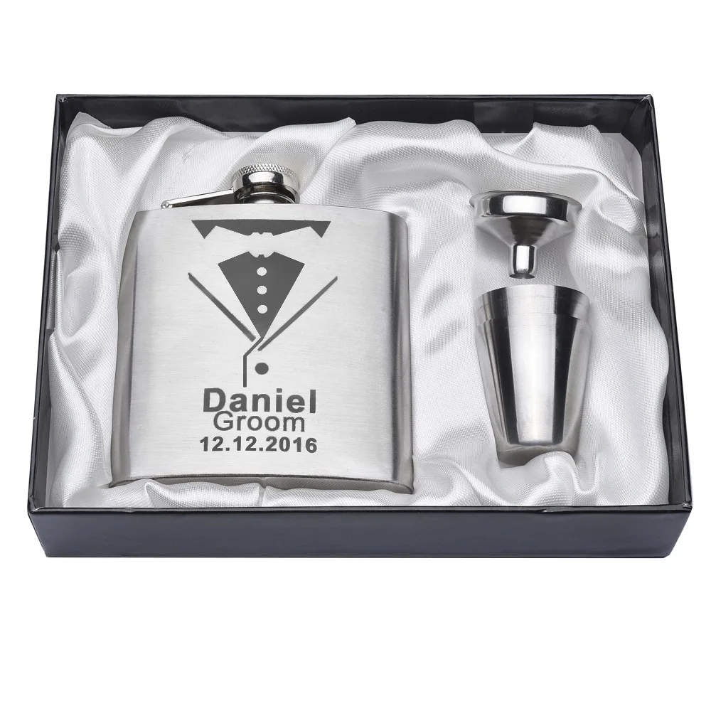 Style 21 Один набор персонализированные выгравированы 6oz Серебряная Фляжка, колбы комплект Нержавеющая сталь шафер жениха Ашер свадебный Декор подарок услуга логотип - Цвет: Style 21