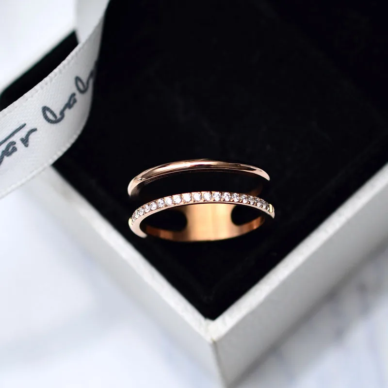 rose gold YUN RUO Новое поступление Двухслойное циркониевое Кольцо Розового золотистого цвета женский подарок вечерние ювелирные изделия из титановой стали высокое качество не выцветает - Цвет основного камня: rose gold