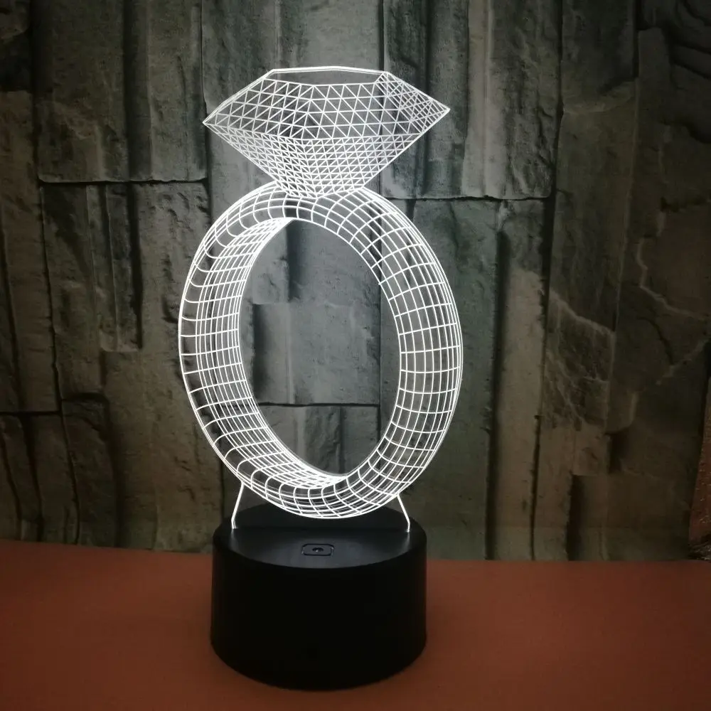 Подарочный креативный 3d ночник с алмазным кольцом светодиодная настольная лампа
