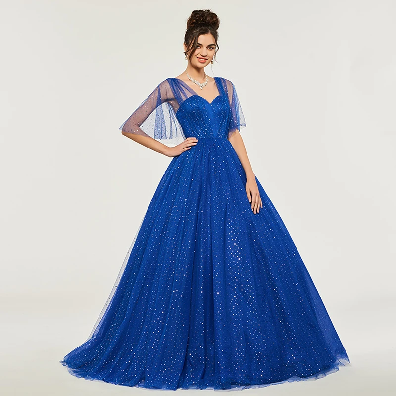 Синее бальное платье Tanpell платья для quinceanera бисероплетение рукав до локтя пола