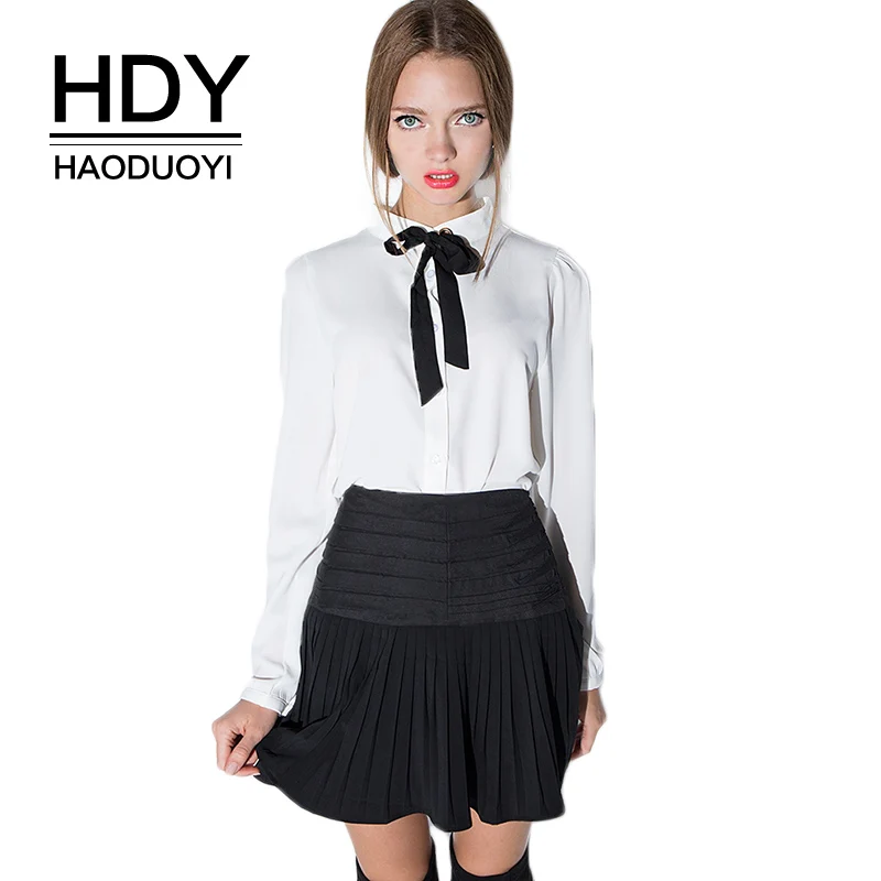 Женская блузка HDY Haoduoyi белая однотонная на шнурках с бантом 2020|blouse brand|blouse stylebrand