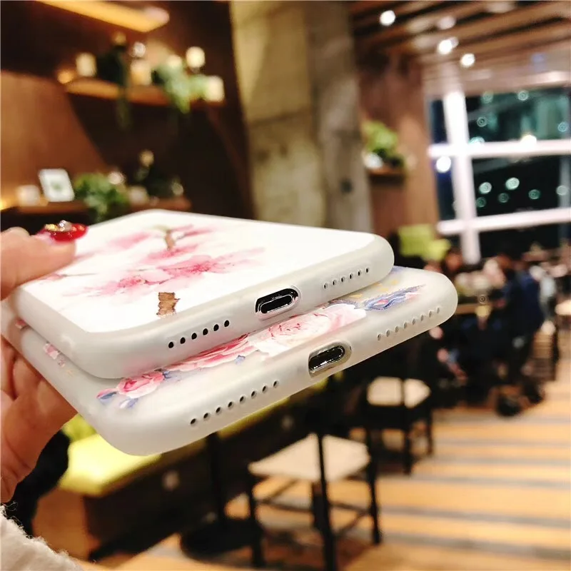 Boucho Ultra-thin Soft Silicone Case For iphone X 6 6s 7 8 Plus Lovely Relief Flower Floral Butterfly Pattern Phone Cases |