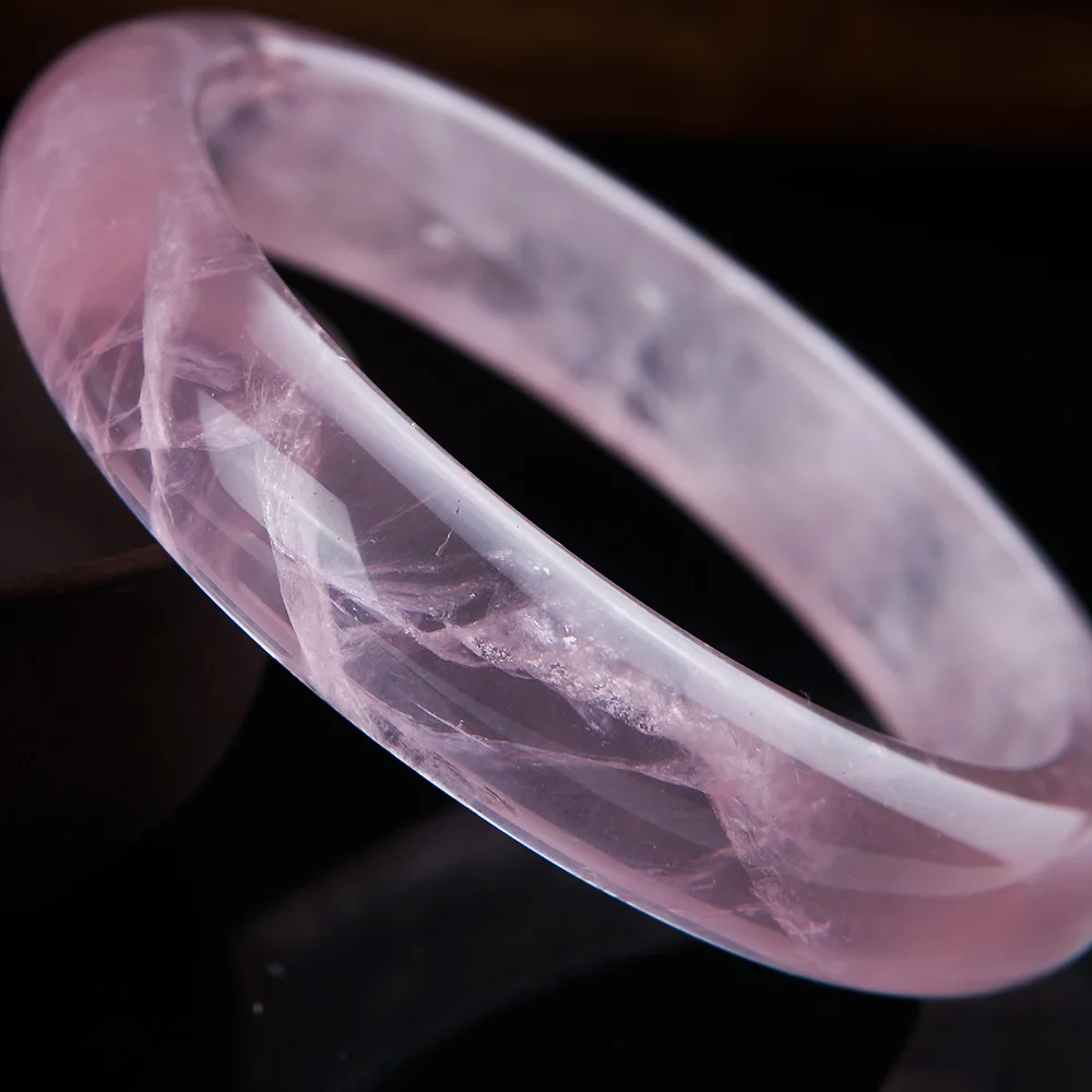 Top Quality Natural Rose Quartz Pink Gemstone Bangle Clear Stone Woman Love Fashion Bracelet Inner Diameter 59mm AAAAA Jewelry | Украшения