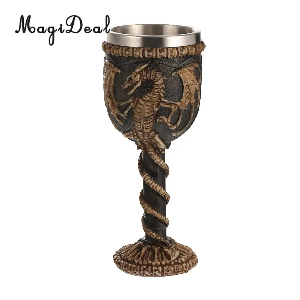 MagiDeal Practical Gothic Double Wall Resin Stainless Steel Dragon Wine Goblet Steampunk Collectible Decorative Craft Gift Cup | Дом и сад